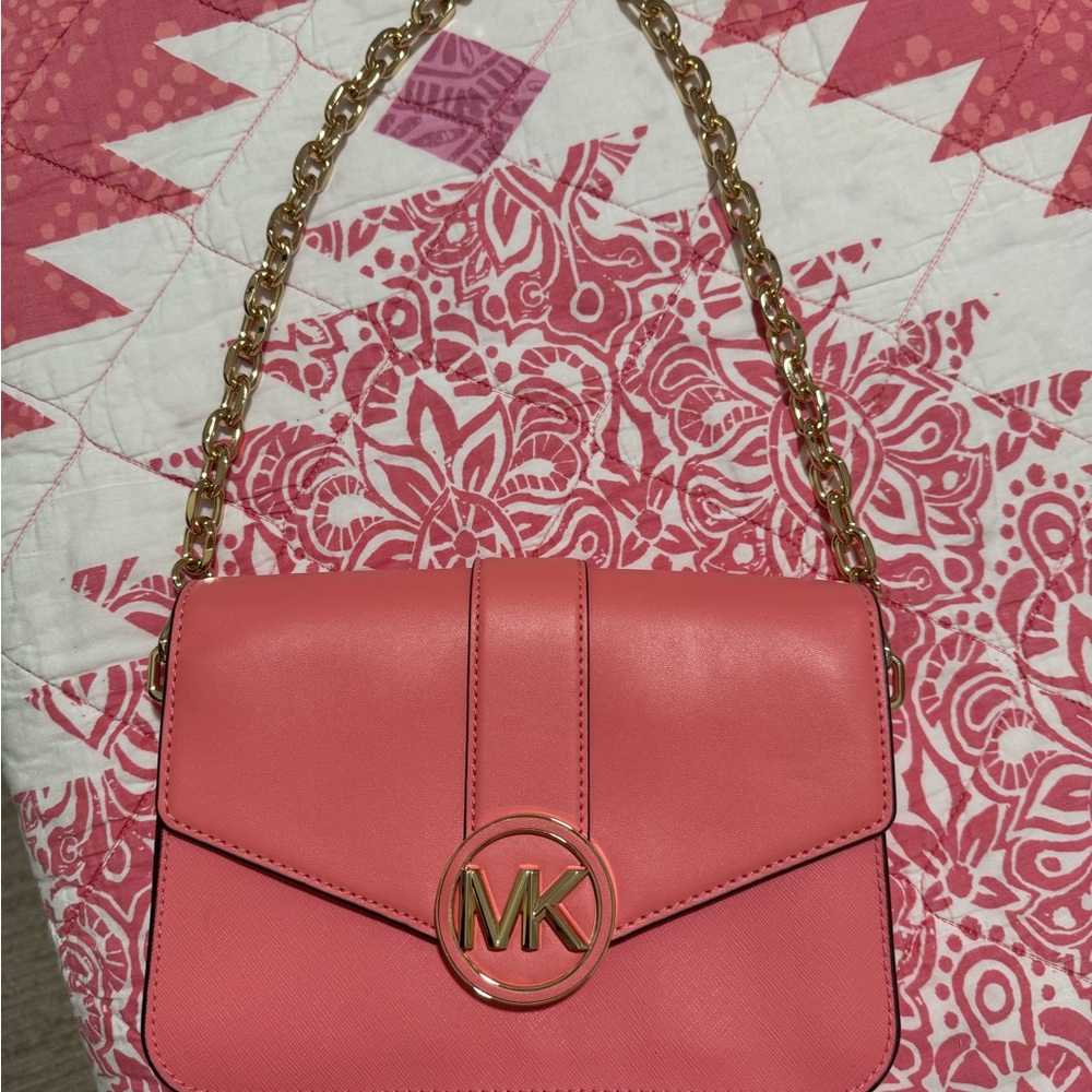 Michael Kors Coral Shoulder Bag with Gold Chain
